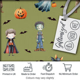 Halloween Zombie Mummy Vampire Bat Spooky Olive  Seamless Pattern Digital Print Fabric by the Metre UK Sewing Quilting Textile