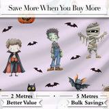 Halloween Zombie Mummy Vampire Bat Spooky Lilac  Seamless Pattern Digital Print Fabric by the Metre UK Sewing Quilting Textile