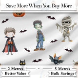 Halloween Zombie Mummy Vampire Bat Spooky Light Grey  Seamless Pattern Digital Print Fabric by the Metre UK Sewing Quilting Textile