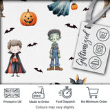 Halloween Zombie Mummy Vampire Bat Spooky Light Grey  Seamless Pattern Digital Print Fabric by the Metre UK Sewing Quilting Textile