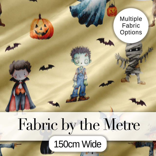 Halloween Zombie Mummy Vampire Bat Spooky Cream  Seamless Pattern Digital Print Fabric by the Metre UK Sewing Quilting Textile