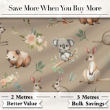 Woodland Animals Koala Kangaroo Bear Floral Warm Taupe  Seamless Pattern Digital Print Fabric by the Metre UK Sewing Quilting Textile