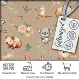 Woodland Animals Koala Kangaroo Bear Floral Warm Taupe  Seamless Pattern Digital Print Fabric by the Metre UK Sewing Quilting Textile