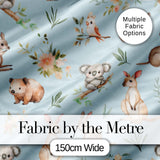 Woodland Animals Koala Kangaroo Bear Floral Dusty Blue  Seamless Pattern Digital Print Fabric by the Metre UK Sewing Quilting Textile