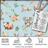 Woodland Animals Koala Kangaroo Bear Floral Dusty Blue  Seamless Pattern Digital Print Fabric by the Metre UK Sewing Quilting Textile