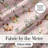 Woodland Animals Koala Kangaroo Bear Floral Blush Pink  Seamless Pattern Digital Print Fabric by the Metre UK Sewing Quilting Textile
