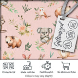 Woodland Animals Koala Kangaroo Bear Floral Blush Pink  Seamless Pattern Digital Print Fabric by the Metre UK Sewing Quilting Textile