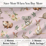Woodland Animals Koala Kangaroo Bear Floral Mauve Pink  Seamless Pattern Digital Print Fabric by the Metre UK Sewing Quilting Textile