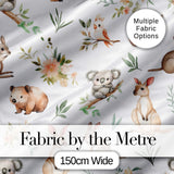 Woodland Animals Koala Kangaroo Bear Floral Light Grey  Seamless Pattern Digital Print Fabric by the Metre UK Sewing Quilting Textile