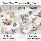 Woodland Animals Koala Kangaroo Bear Floral Light Grey  Seamless Pattern Digital Print Fabric by the Metre UK Sewing Quilting Textile
