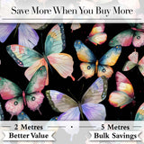 Colorful Watercolor Butterflies on Black Background Seamless Pattern Digital Print Fabric by the Metre UK Sewing Quilting Textile
