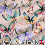 Colorful Watercolor Butterflies on Blush Pink Background Seamless Pattern Digital Print Fabric by the Metre UK Sewing Quilting Textile