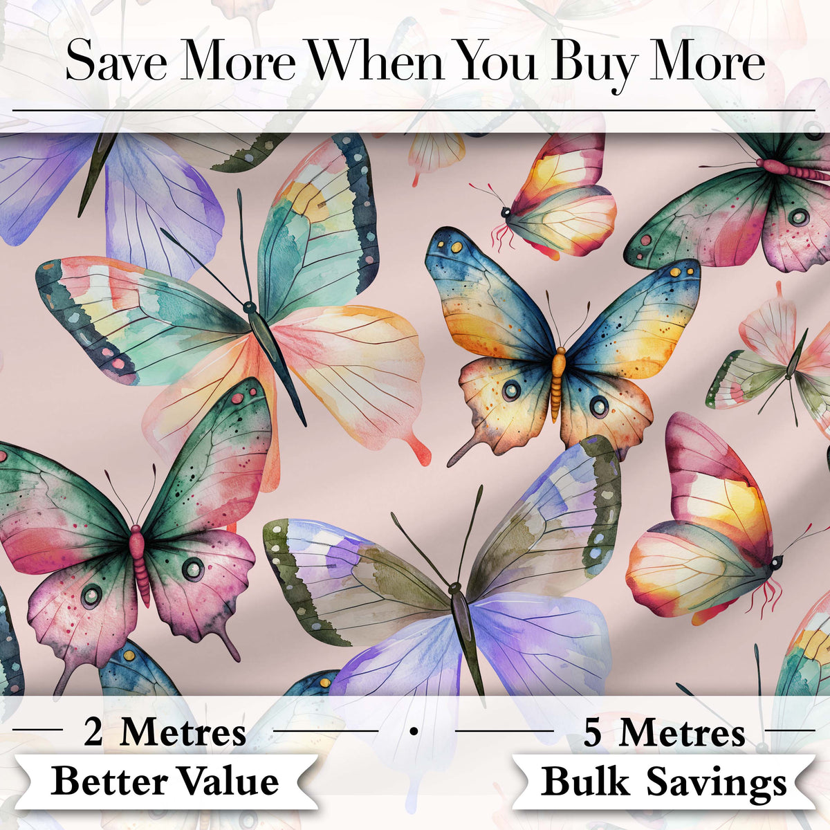 Colorful Watercolor Butterflies on Blush Pink Background Seamless Pattern Digital Print Fabric by the Metre UK Sewing Quilting Textile
