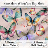 Colorful Watercolor Butterflies on Blush Pink Background Seamless Pattern Digital Print Fabric by the Metre UK Sewing Quilting Textile