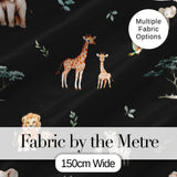 Cute Safari Animals Giraffe Lion Zebra on Black Background Seamless Pattern Digital Print Fabric by the Metre UK Sewing Quilting Textile