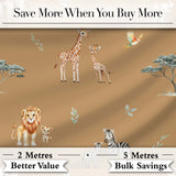 Cute Safari Animals Giraffe Lion Zebra on Brown Background Seamless Pattern Digital Print Fabric by the Metre UK Sewing Quilting Textile