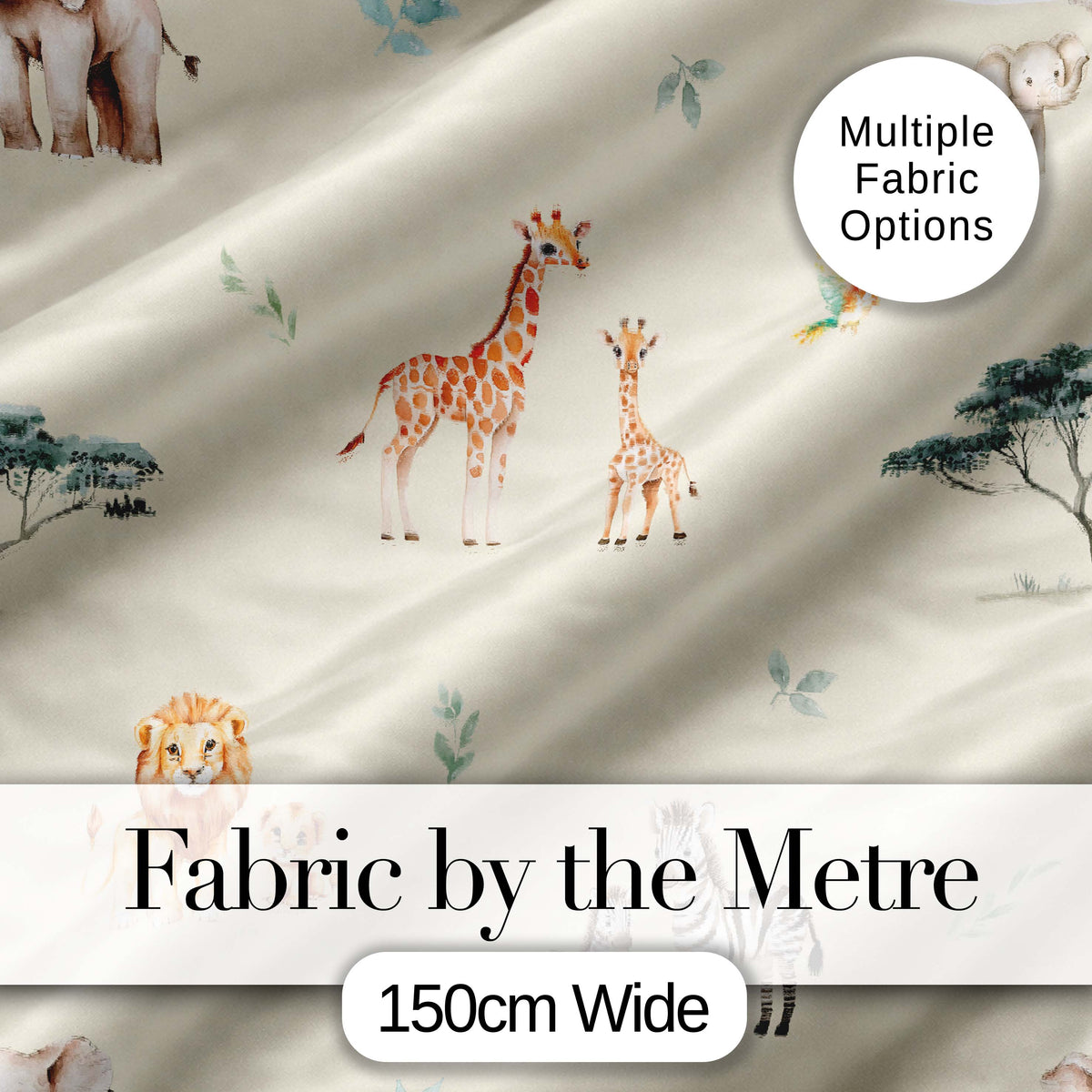 Cute Safari Animals Giraffe Lion Zebra on Cream Background Seamless Pattern Digital Print Fabric by the Metre UK Sewing Quilting Textile