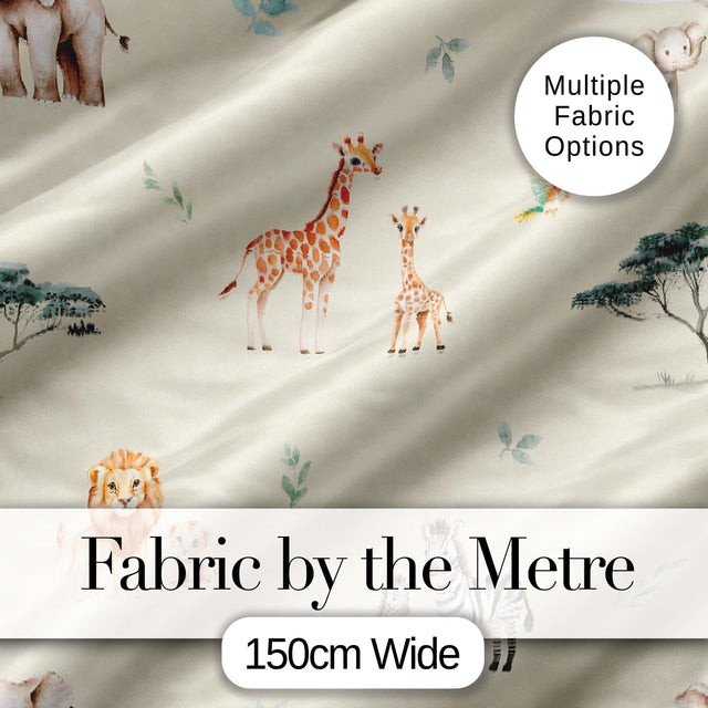 Cute Safari Animals Giraffe Lion Zebra on Cream Background Seamless Pattern Digital Print Fabric by the Metre UK Sewing Quilting Textile