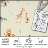 Cute Safari Animals Giraffe Lion Zebra on Cream Background Seamless Pattern Digital Print Fabric by the Metre UK Sewing Quilting Textile