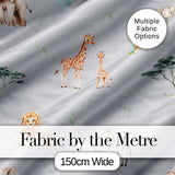 Cute Safari Animals Giraffe Lion Zebra on Grey Background Seamless Pattern Digital Print Fabric by the Metre UK Sewing Quilting Textile