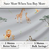 Cute Safari Animals Giraffe Lion Zebra on Grey Background Seamless Pattern Digital Print Fabric by the Metre UK Sewing Quilting Textile