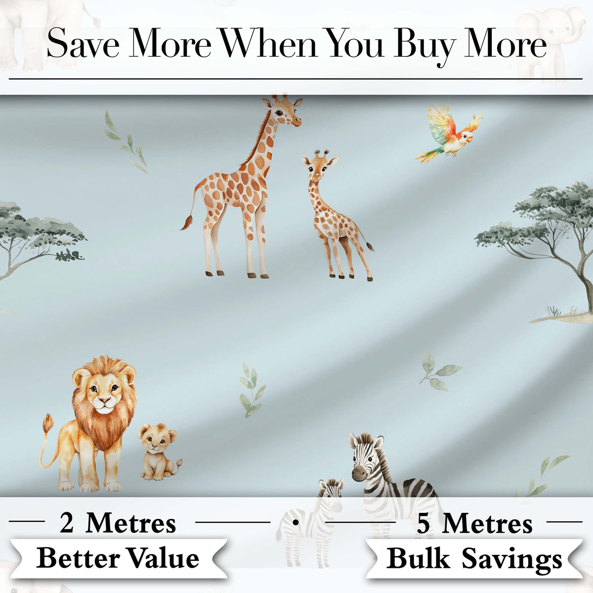Cute Safari Animals Giraffe Lion Zebra on Blue Background Seamless Pattern Digital Print Fabric by the Metre UK Sewing Quilting Textile