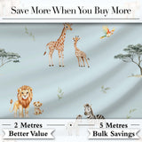 Cute Safari Animals Giraffe Lion Zebra on Blue Background Seamless Pattern Digital Print Fabric by the Metre UK Sewing Quilting Textile