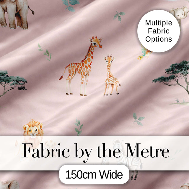 Cute Safari Animals Giraffe Lion Zebra on Soft Pink Background Seamless Pattern Digital Print Fabric by the Metre UK Sewing Quilting Textile