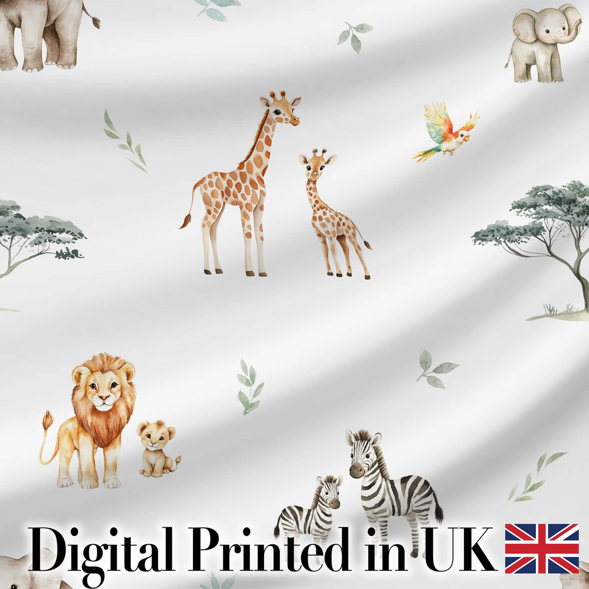 Safari Animals Giraffe Lion Zebra on Light Grey  Seamless Pattern Digital Print Fabric by the Metre UK Sewing Quilting Textile