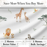 Safari Animals Giraffe Lion Zebra on Light Grey  Seamless Pattern Digital Print Fabric by the Metre UK Sewing Quilting Textile