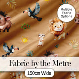 Jungle Animals Lion Meerkat Toucan Boar on Brown  Seamless Pattern Digital Print Fabric by the Metre UK Sewing Quilting Textile