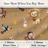 Jungle Animals Lion Meerkat Toucan Boar on Brown  Seamless Pattern Digital Print Fabric by the Metre UK Sewing Quilting Textile