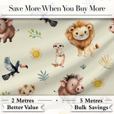Jungle Animals Lion Meerkat Toucan Boar on Cream  Seamless Pattern Digital Print Fabric by the Metre UK Sewing Quilting Textile