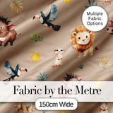 Jungle Animals Lion Meerkat Toucan Boar on Warm Beige  Seamless Pattern Digital Print Fabric by the Metre UK Sewing Quilting Textile