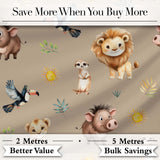 Jungle Animals Lion Meerkat Toucan Boar on Warm Beige  Seamless Pattern Digital Print Fabric by the Metre UK Sewing Quilting Textile