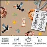 Jungle Animals Lion Meerkat Toucan Boar on Warm Beige  Seamless Pattern Digital Print Fabric by the Metre UK Sewing Quilting Textile