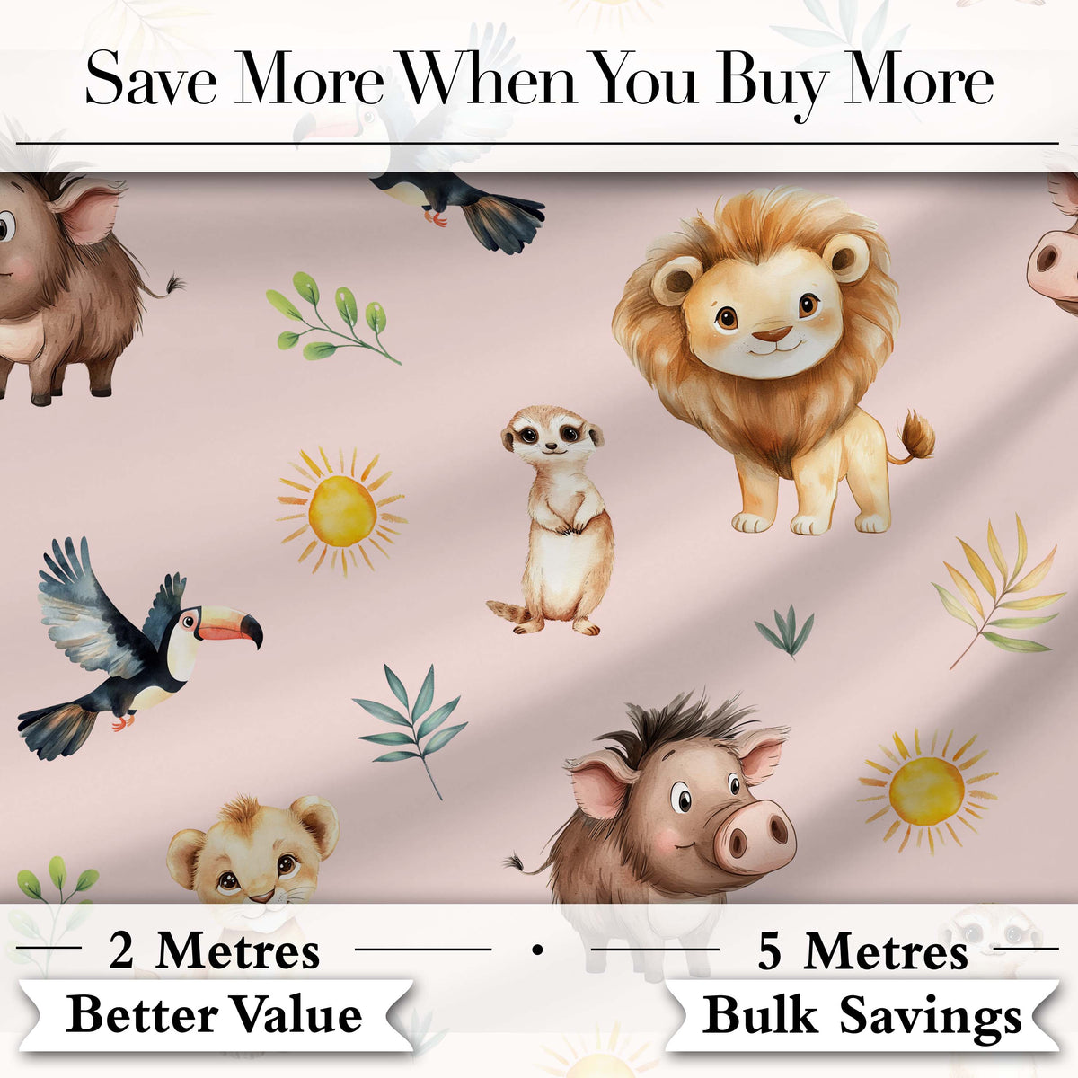 Jungle Animals Lion Meerkat Toucan Boar on Blush Pink  Seamless Pattern Digital Print Fabric by the Metre UK Sewing Quilting Textile