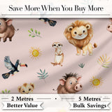 Jungle Animals Lion Meerkat Toucan Boar on Blush Pink  Seamless Pattern Digital Print Fabric by the Metre UK Sewing Quilting Textile