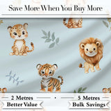 Baby Safari Animals Leopard Tiger Lion on Pastel Blue  Seamless Pattern Digital Print Fabric by the Metre UK Sewing Quilting Textile