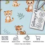 Baby Safari Animals Leopard Tiger Lion on Pastel Blue  Seamless Pattern Digital Print Fabric by the Metre UK Sewing Quilting Textile