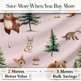 Forest Animals Bear Bunny Squirrel Trees on Warm Pink  Seamless Pattern Digital Print Fabric by the Metre UK Sewing Quilting Textile