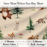 Forest Animals Bear Bunny Squirrel Trees on Warm Beige  Seamless Pattern Digital Print Fabric by the Metre UK Sewing Quilting Textile