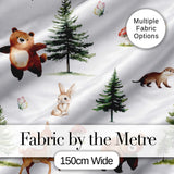 Forest Animals Bear Deer Fox Owl Raccoon on Soft Grey  Seamless Pattern Digital Print Fabric by the Metre UK Sewing Quilting Textile