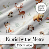 Forest Animals Bear Deer Fox Owl Raccoon on Light Grey  Seamless Pattern Digital Print Fabric by the Metre UK Sewing Quilting Textile
