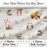 Forest Animals Bear Deer Fox Owl Raccoon on Light Grey  Seamless Pattern Digital Print Fabric by the Metre UK Sewing Quilting Textile