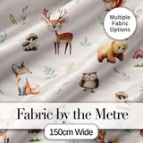 Forest Animals Bear Deer Fox Owl Raccoon on Neutral Cream  Seamless Pattern Digital Print Fabric by the Metre UK Sewing Quilting Textile
