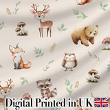 Forest Animals Bear Deer Fox Owl Raccoon on Neutral Cream  Seamless Pattern Digital Print Fabric by the Metre UK Sewing Quilting Textile