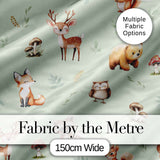 Forest Animals Bear Deer Fox Owl Raccoon on Sage Green  Seamless Pattern Digital Print Fabric by the Metre UK Sewing Quilting Textile