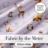 Forest Animals Deer Bear Fox Owl Raccoon on Soft Lavender  Seamless Pattern Digital Print Fabric by the Metre UK Sewing Quilting Textile