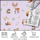 Forest Animals Deer Bear Fox Owl Raccoon on Soft Lavender  Seamless Pattern Digital Print Fabric by the Metre UK Sewing Quilting Textile